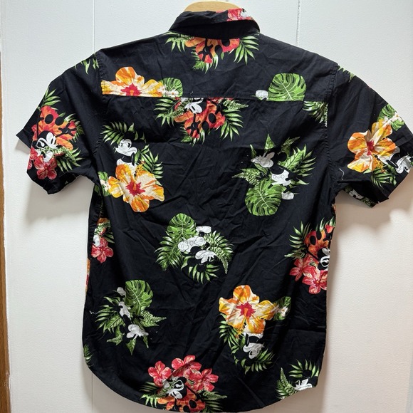 Mens Disney Mickey Mouse Hawaiian Shirt Size Large Black Floral Button Up - Picture 5 of 5